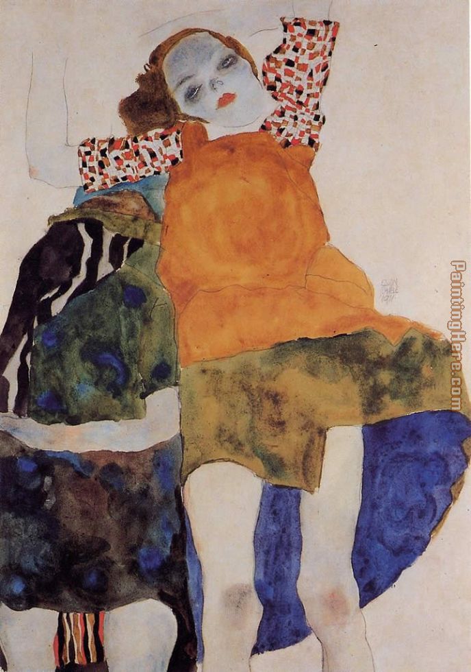 Egon Schiele Two Seated Girls